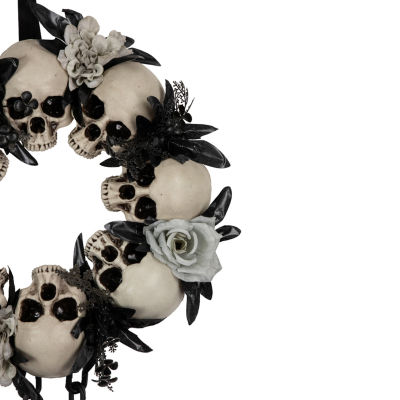 Northlight 15in Skulls And Chains Gray Roses Wreath