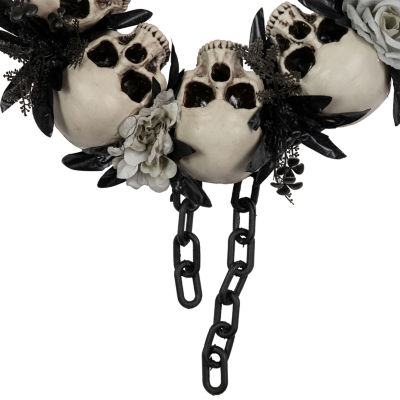 Northlight 15in Skulls And Chains Gray Roses Wreath