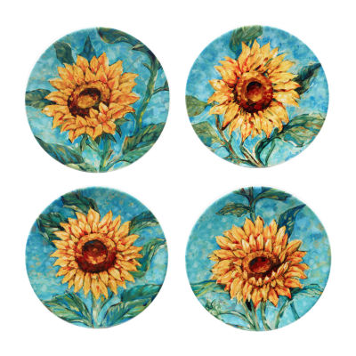 Certified International Golden Sunflowers 4-pc.Earthenware Salad Plate