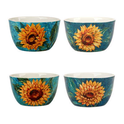 Certified International Golden Sunflowers 4-pc. Dishwasher Safe Earthenware Ice Cream Bowl