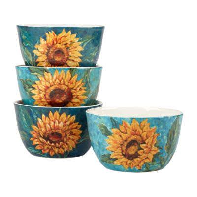 Certified International Golden Sunflowers 4-pc. Dishwasher Safe Earthenware Ice Cream Bowl