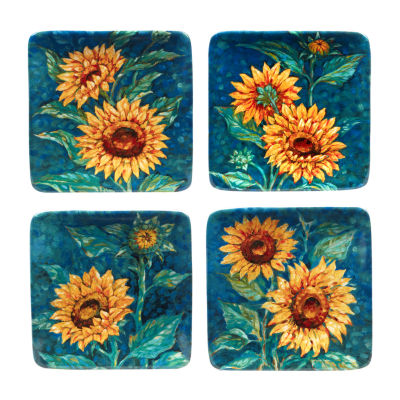 Certified International Golden Sunflowers 4-pc. Earthenware Appetizer Plate