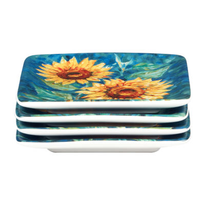 Certified International Golden Sunflowers 4-pc. Earthenware Appetizer Plate