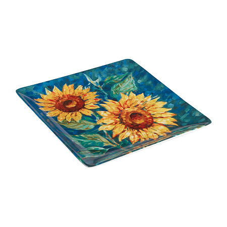 Certified International Golden Sunflowers Serving Platter, One Size, Blue