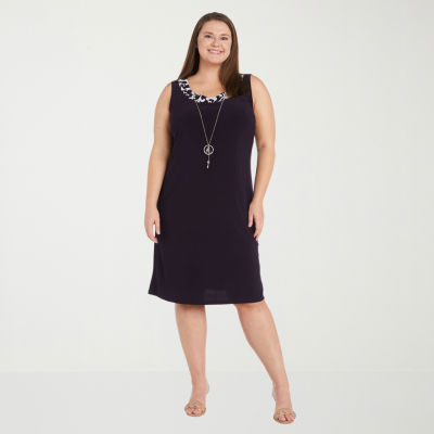 R & M Richards Womens Plus Jacket Dress With Removable Necklace