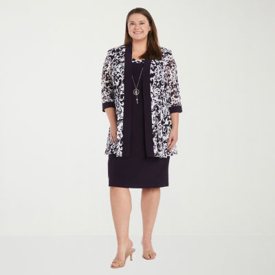 R & M Richards Womens Plus Jacket Dress With Removable Necklace