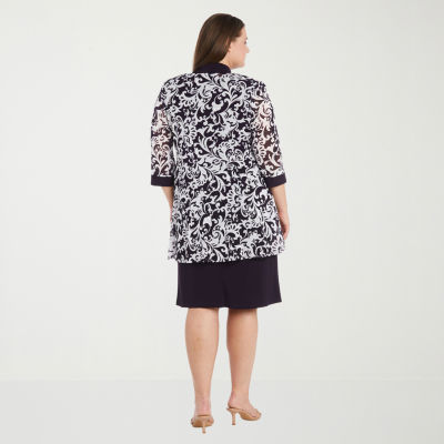 R & M Richards Womens Plus Jacket Dress With Removable Necklace