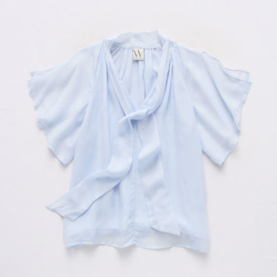 Worthington Womens Mock Neck Short Sleeve Blouse