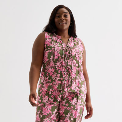 Liz Claiborne Womens V Neck Sleeveless Plus Blouse