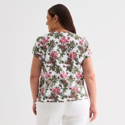 Liz Claiborne Womens Short Sleeve Plus Blouse