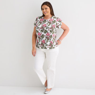 Liz Claiborne Womens Short Sleeve Plus Blouse