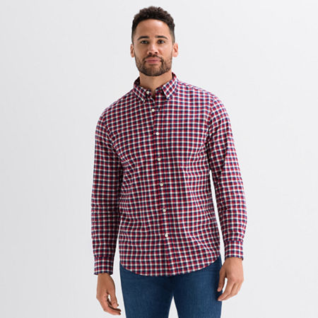 St. John's Bay Poplin Mens Long Sleeve Classic Fit Button-down Shirt In Multi