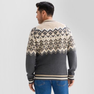 St. John's Bay Fairisle Mens Mock Neck Long Sleeve Quarter-Zip Pullover Sweater