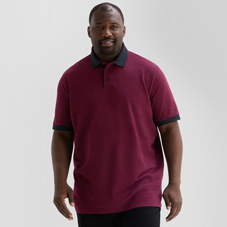 Shaquille O'neal Xlg Jacquard Big And Tall Mens Regular Fit Short Sleeve Polo Shirt In Red