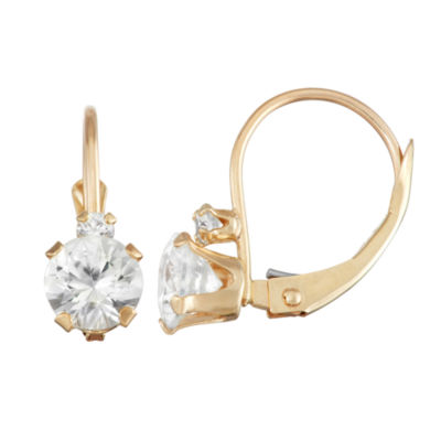 Womens Lab Created White Sapphire 10K Gold Drop Earrings