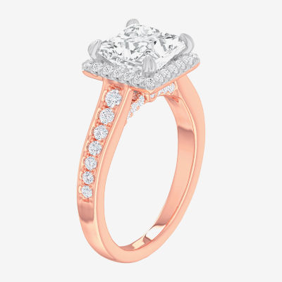G-H / Si1-Si2) Womens 2 1/2 CT. T.W. Lab Grown White Diamond 14K Gold Side Stone Halo Engagement Ring