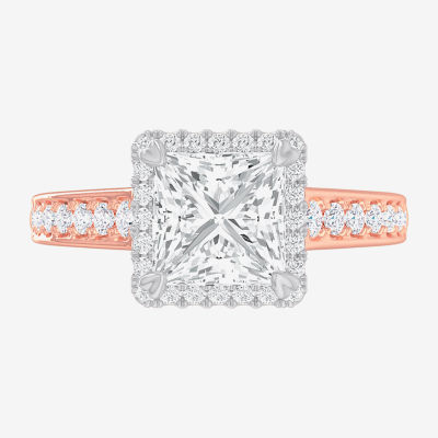 G-H / Si1-Si2) Womens 2 1/2 CT. T.W. Lab Grown White Diamond 14K Gold Side Stone Halo Engagement Ring