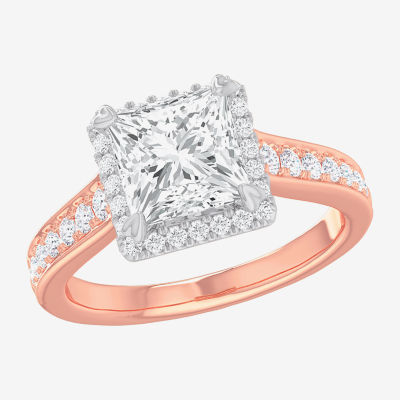 G-H / Si1-Si2) Womens 2 1/2 CT. T.W. Lab Grown White Diamond 14K Gold Side Stone Halo Engagement Ring