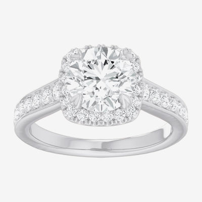 (G-H / Si1-Si2) Womens 2 1/2 CT. T.W. Lab Grown White Diamond 14K Gold Cushion Side Stone Halo Engagement Ring