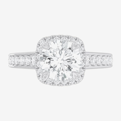 (G-H / Si1-Si2) Womens 2 1/2 CT. T.W. Lab Grown White Diamond 14K Gold Cushion Side Stone Halo Engagement Ring