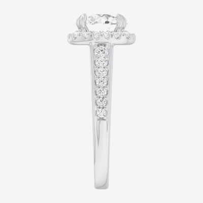 (G-H / Si1-Si2) Womens 2 1/2 CT. T.W. Lab Grown White Diamond 14K Gold Cushion Side Stone Halo Engagement Ring