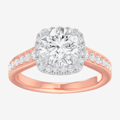 G-H / Si1-Si2) Womens 1/ CT. T.W. Lab Grown White Diamond 14K Gold Cushion Side Stone Halo Engagement Ring