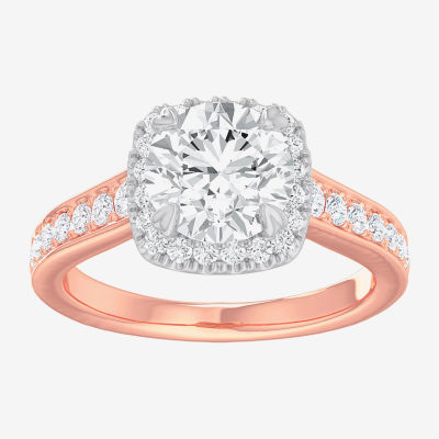 G-H / Si1-Si2) Womens 2 1/2 CT. T.W. Lab Grown White Diamond 14K Gold Cushion Side Stone Halo Engagement Ring