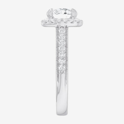 (G-H / Si1-Si2) Womens 2 1/2 CT. T.W. Lab Grown White Diamond 14K Gold Cushion Side Stone Halo Engagement Ring