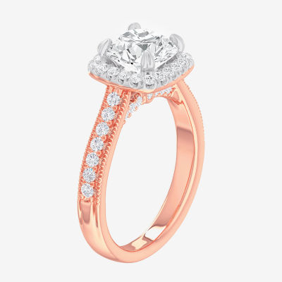 G-H / Si1-Si2) Womens 1/ CT. T.W. Lab Grown White Diamond 14K Gold Cushion Side Stone Halo Engagement Ring