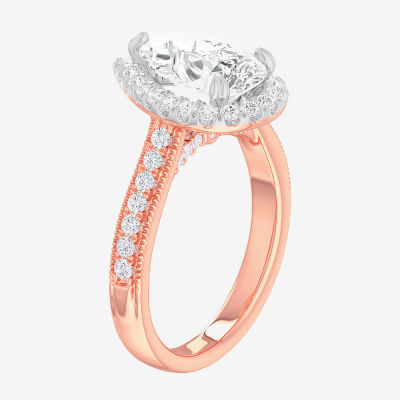 (G-H / Si1-Si2) Womens 2 1/2 CT. T.W. Lab Grown White Diamond 14K Gold Pear Side Stone Halo Engagement Ring