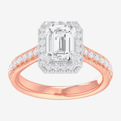 G-H / Si1-Si2) Womens 1/ CT. T.W. Lab Grown White Diamond 14K Gold Side Stone Halo Engagement Ring