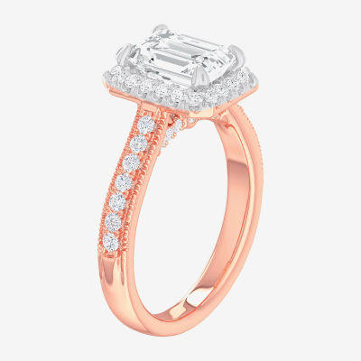 G-H / Si1-Si2) Womens 1/ CT. T.W. Lab Grown White Diamond 14K Gold Side Stone Halo Engagement Ring