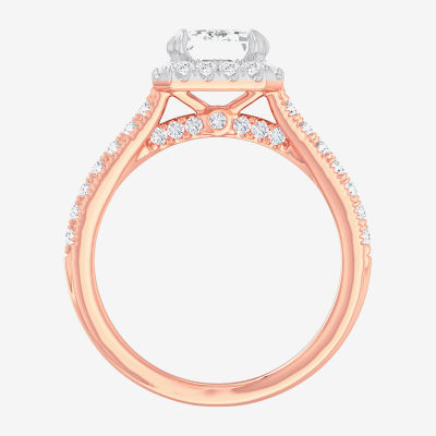 G-H / Si1-Si2) Womens 1/ CT. T.W. Lab Grown White Diamond 14K Gold Side Stone Halo Engagement Ring