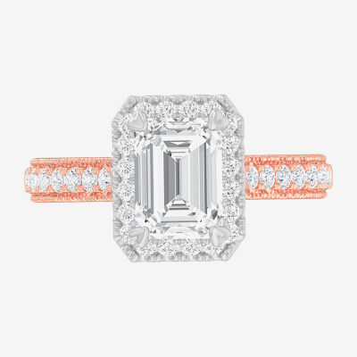 G-H / Si1-Si2) Womens 1/ CT. T.W. Lab Grown White Diamond 14K Gold Side Stone Halo Engagement Ring