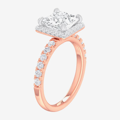 (G-H / Si1-Si2) Womens 2 1/2 CT. T.W. Lab Grown White Diamond 14K Gold Side Stone Halo Engagement Ring