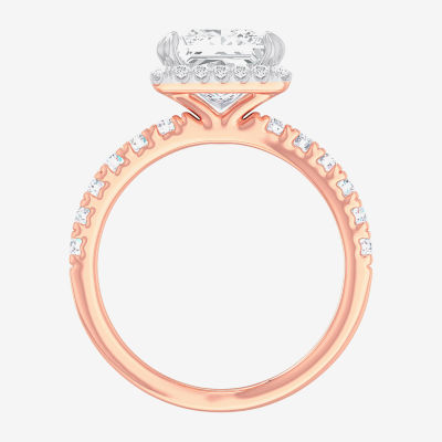 (G-H / Si1-Si2) Womens 2 1/2 CT. T.W. Lab Grown White Diamond 14K Gold Side Stone Halo Engagement Ring