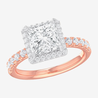 (G-H / Si1-Si2) Womens 2 1/2 CT. T.W. Lab Grown White Diamond 14K Gold Side Stone Halo Engagement Ring