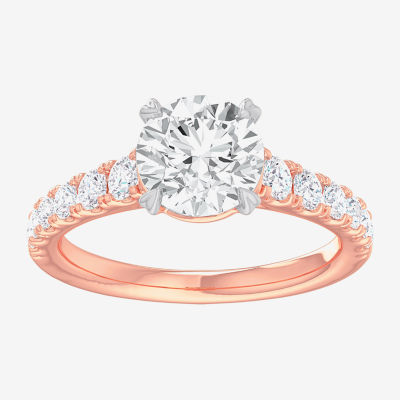 G-H / Si1-Si2) Womens 2 1/2 CT. T.W. Lab Grown White Diamond 14K Gold Round Side Stone Engagement Ring