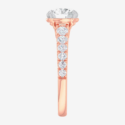 G-H / Si1-Si2) Womens 2 1/2 CT. T.W. Lab Grown White Diamond 14K Gold Round Side Stone Engagement Ring