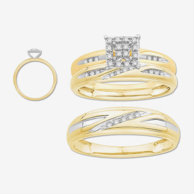 3PC Trio Set Featuring 1/7 CT.T.W.  Diamond 10K or 14K Two Tone Gold Wedding Ring Set