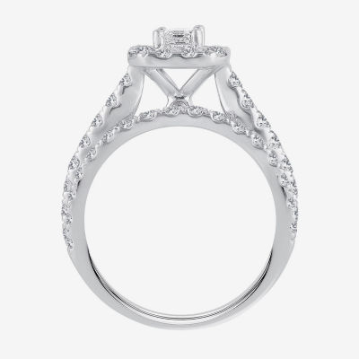 Womens 2 CT. T.W. Mined White Diamond 10K White Gold Halo Bridal Set
