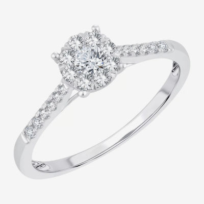 Womens 1/3 CT. T.W. Natural White Diamond 10K Gold Round Side Stone Engagement Ring