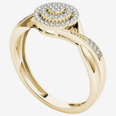 Womens 1/6 CT. T.W. Natural White Diamond 10K Gold Round Side Stone Halo Engagement Ring