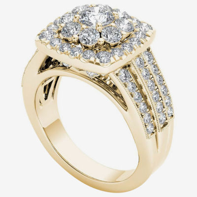 Womens 2 CT. T.W. Natural White Diamond 14K Gold Cushion Halo Engagement Ring