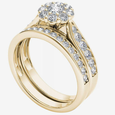 Womens 1 CT. T.W. Mined White Diamond 14K Gold Round Halo Bridal Set