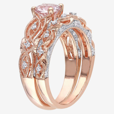 Genuine Morganite & 1/4 CT. T.W. Diamond 10K Rose Gold Bridal Set