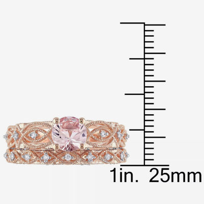 Genuine Morganite & 1/4 CT. T.W. Diamond 10K Rose Gold Bridal Set