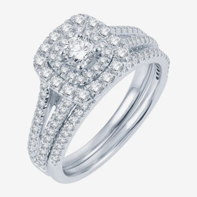 Modern Bride® Signature 1 CT.T.W. Natural Diamond 14K White Gold Bridal Ring Set