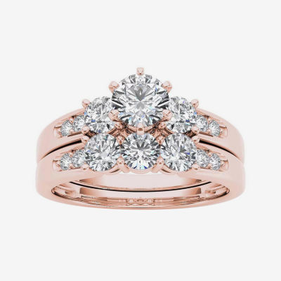 1 1/2 CT.T.W. Natural Diamond 3-Stone 14K Rose Gold Bridal Set