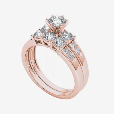 1 1/2 CT.T.W. Natural Diamond 3-Stone 14K Rose Gold Bridal Set